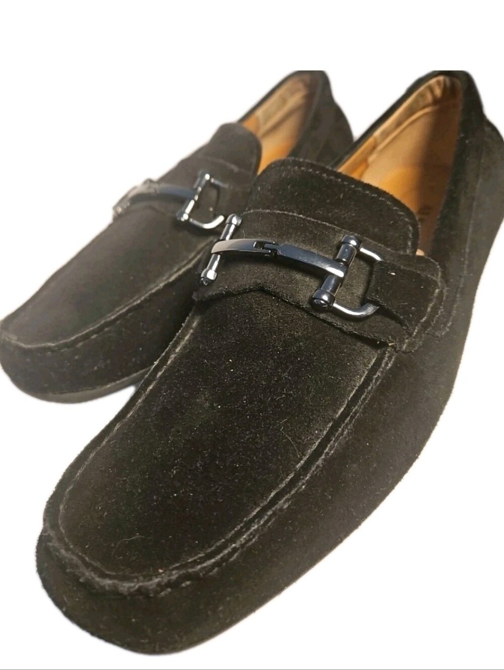 Alfani Men 10M Blk Suede Loafer Horsebit Indie Prep Party Chic Boho Y2k Cott(4E)